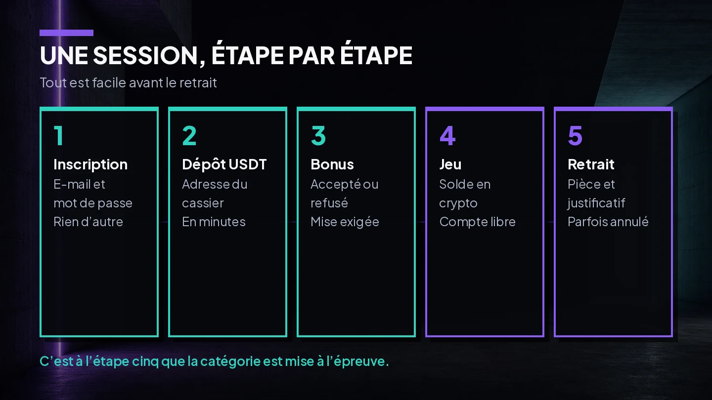 Illustration du dépôt en crypto et du contrôle d'identité déclenché au moment du retrait